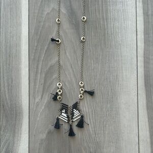Anthropologie Boho Beaded Fringe Necklace | Black & Gold Statement